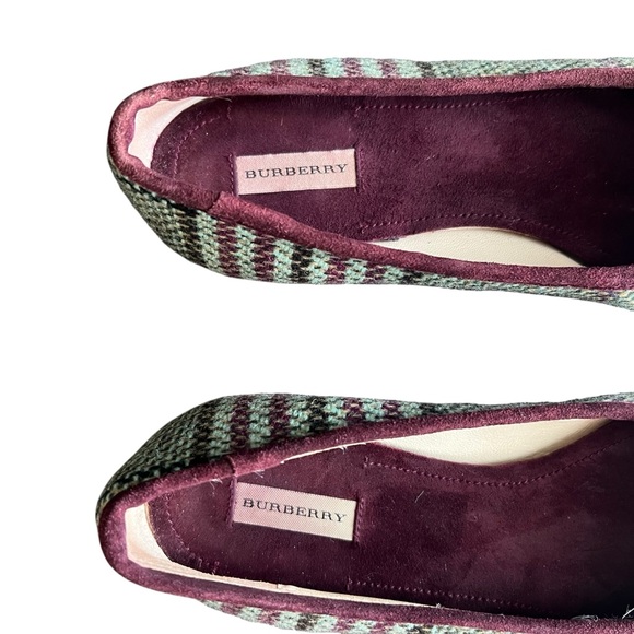 Burberry Women’s Houndstooth Check Bow Ballet Flats Purple Green Round Toe Shoes - Picture 6 of 15